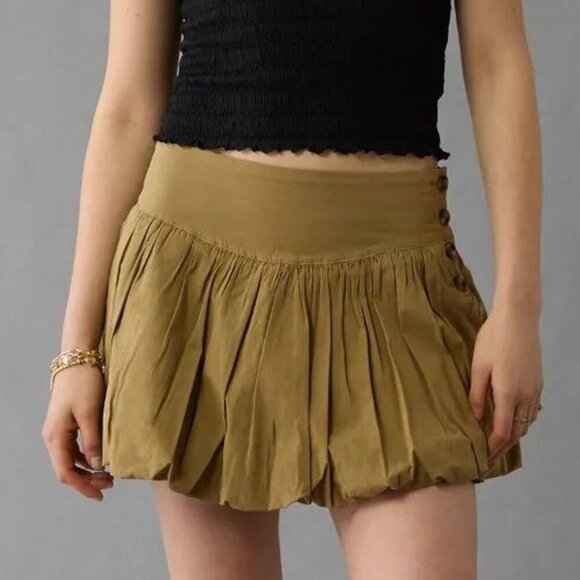 American Eagle AE Olive Green Stretch Bubble Mini Skort Size 8 - Picture 1 of 14